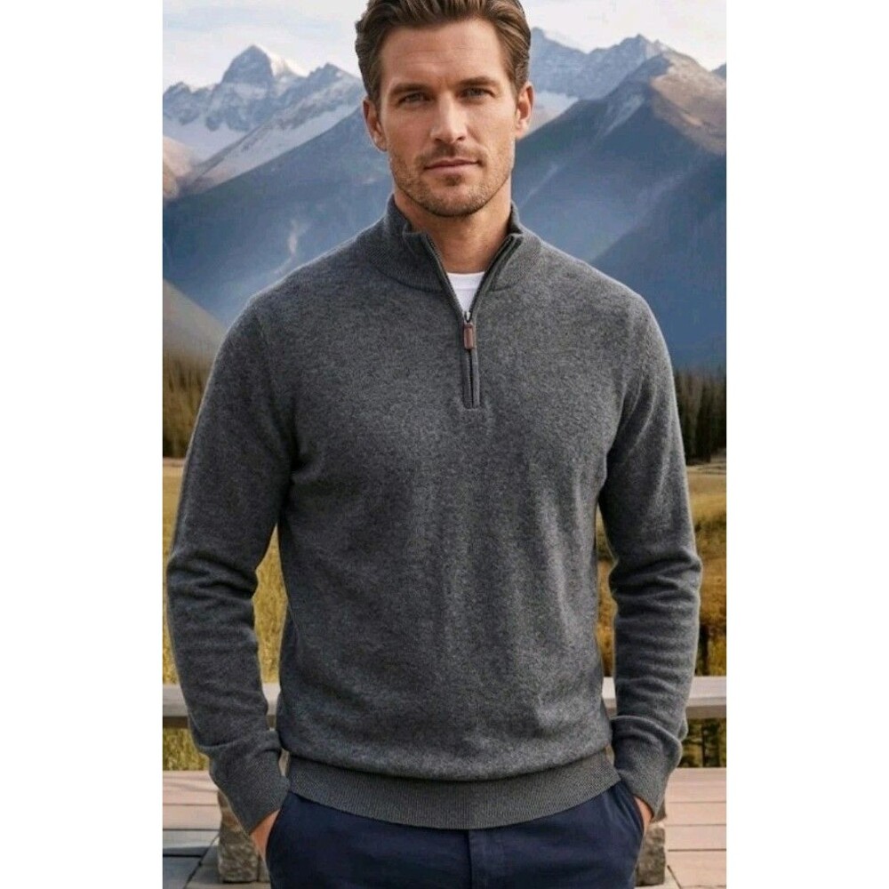 Grayson & Dunn Men's Pullover Sweater 1/4 Zip Gray Size XL 100% Cotton